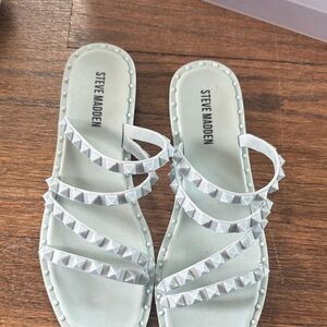 Steve Madden White Pyramid Studded Sandals